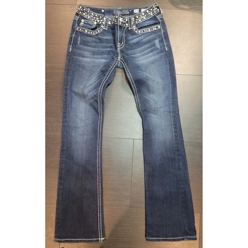 Miss Me Jeans size 28 Boot cut skinny Jeans sparkley dark blue great shape
